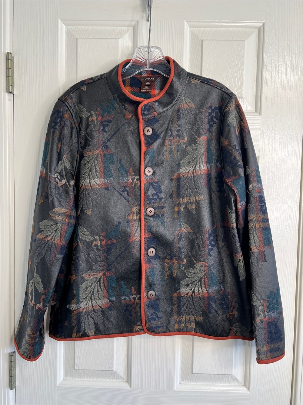 Multiples Multi Color leaves plaid Reversible LightWeight Jacket medium